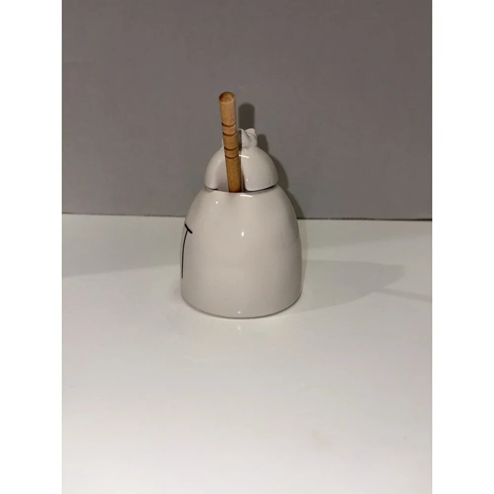 Rae Dunn Honey Pot with Bee Lid & Wooden Dipper Artisan Collection by Magenta 5”
